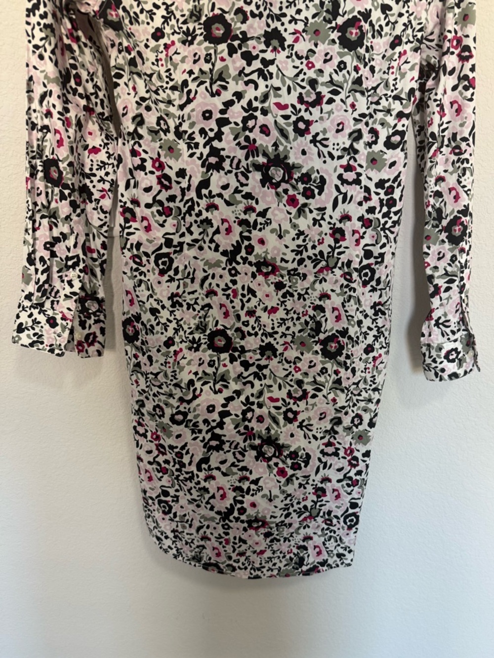 UNTUCKit Simone Tie Waist White Pink Green Floral Buttoned Stretch Shirt Dress 4 - Picture 7 of 9